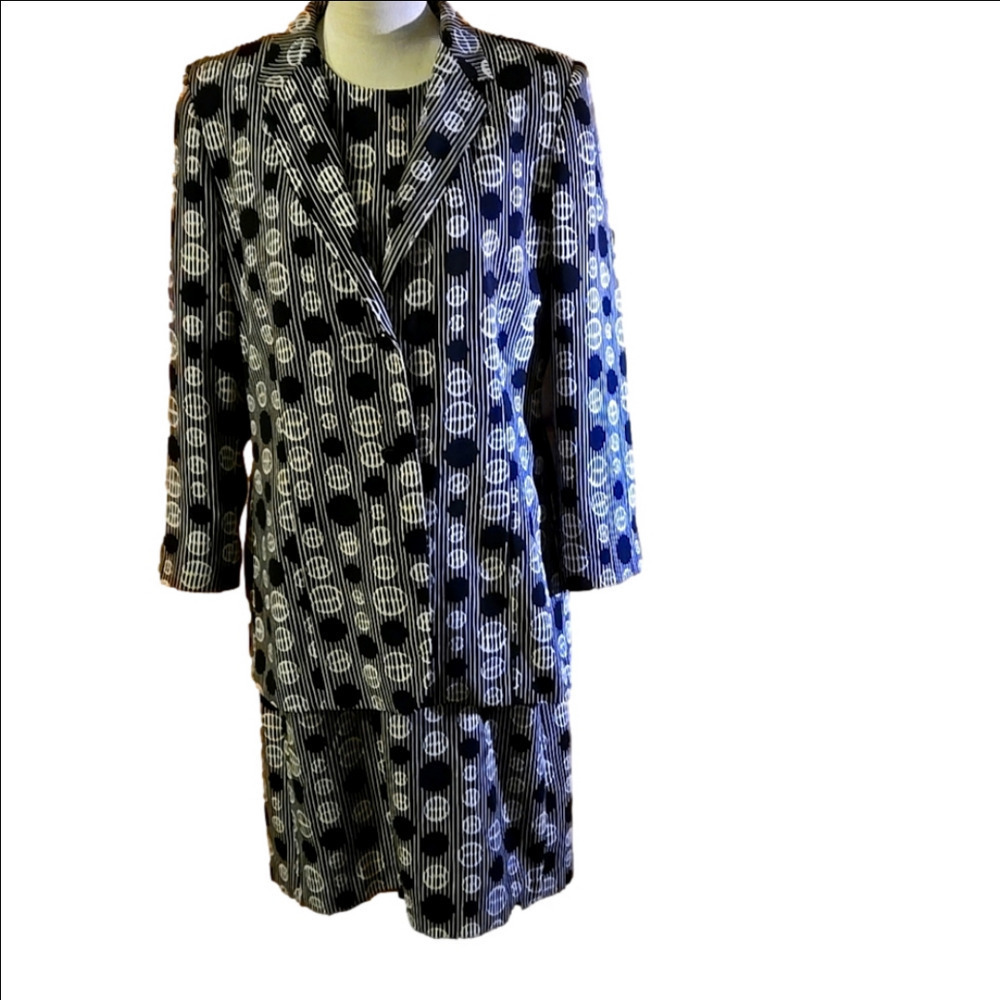4 pc Vintage 80s Harve' Benard Black White Circle Design Suit Women 12 NWT